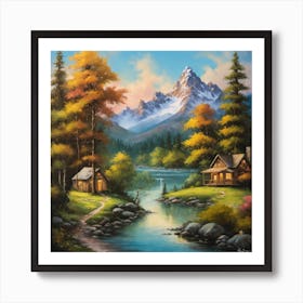 Cabin By The River Art Print