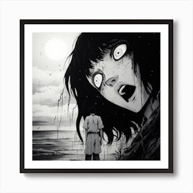 Girl With A Big Head black and white manga Junji Ito style Art Print