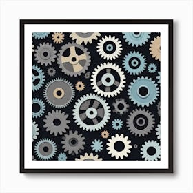 Seamless Pattern Of Gears Art Print