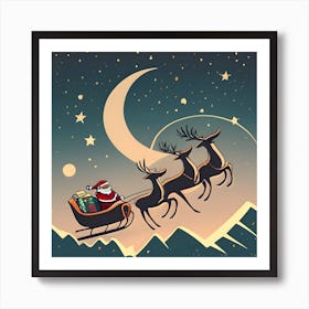 Santa Claus And Reindeer Art Print