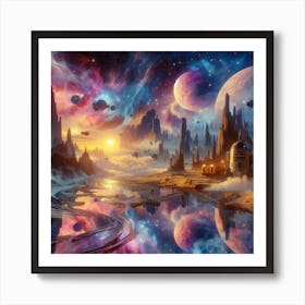 Space City,Dreamscape of Tatooine - Melting Time and Space,Inspired by Salvador Dalí 1 Art Print