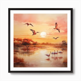 Flamingo Serenade: Riverside Reverie Art Print