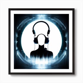 Silhouette Of A Person With Headphones Art Print