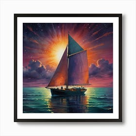 Sailboat At Sunset Art Print