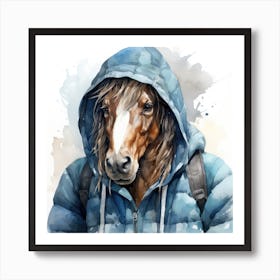 Watercolour Cartoon Horse In A Hoodie 3 Art Print