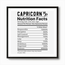 Capricorn Nutrition Facts Art Print