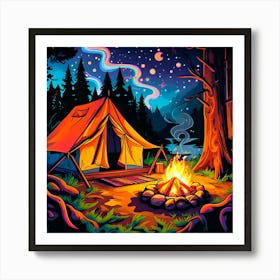 Campfire At Night Art Print