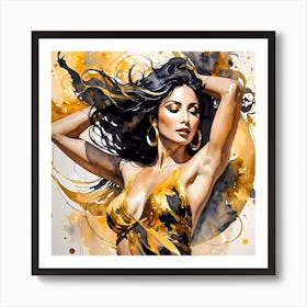 Female Dancer Lost In Motion Watercolor Painting Art Print