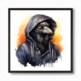 Watercolour Cartoon Crow In A Hoodie 2 Art Print