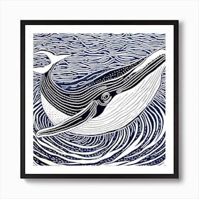 Whale Print Linocut 1 Art Print