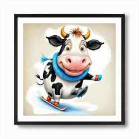 Cow On Skis Art Print