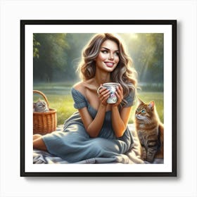 Picnic With Cats Art Print