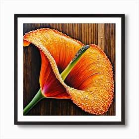 Pointillist on wood "Flower of Calla lilies" 2 Art Print