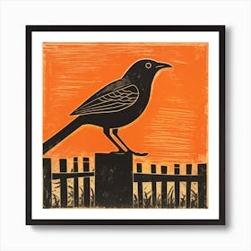 Retro Bird Lithograph Cowbird 2 Art Print