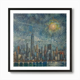 Chicago Skyline, Tiny Dots, Pointillism Art Print