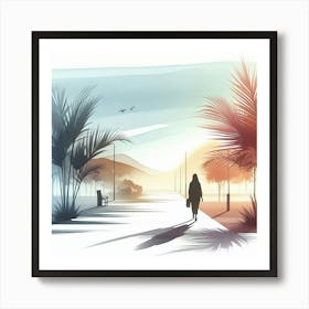 Woman Walking In The Park Art Print