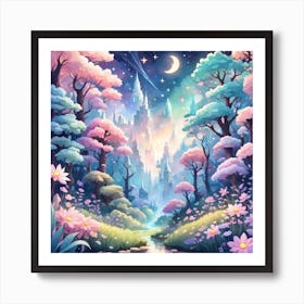 A Fantasy Forest With Twinkling Stars In Pastel Tone Square Composition 442 Art Print