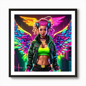 Neon Girl With Wings 10 Art Print