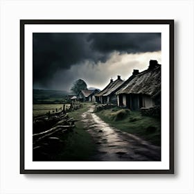 The Quiet Serenity Of A Countryside Village Is Shattered By The Sudden Roar Of An Approaching Storm Art Print