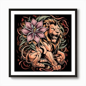Lion With Flower 1 Art Print