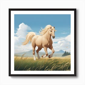 Palomino Horse Galloping In Open Countryside Art Print