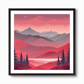 Misty mountains background in red tone 38 Art Print