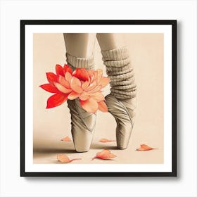 Ballet Dancer, Flower, Petals, Pink Highlights, Monochrome Art Print