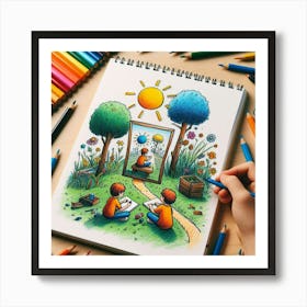 Portrait Of A Child Drawing Art Print