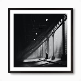 Woman Walking Under A Bridge Art Print