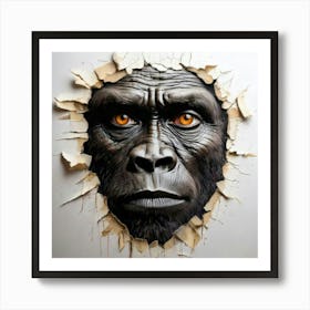 Firefly Hyperrealistic, Oil Painting, White Background, Eye, Ripped Paper, Gorilla Face, Black Ink, (1) Art Print