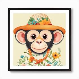 Floral Baby Monkey Nursery Illustration (15) Art Print