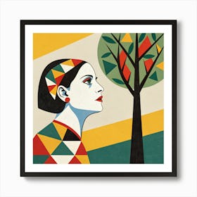 An Abstract Art Piece Featuring A Woman's Face Art Print