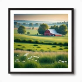 Red Barn In The Field Art Print