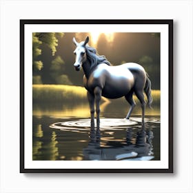 Horse In Water Art Print