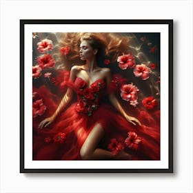 Beautiful Woman In Red Dress Art Print