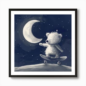 Teddy Bear On Skateboard Art Print