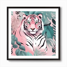 Pink Tiger Green Leaves 5 Art Print