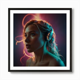 Young Woman Listening To Music Art Print