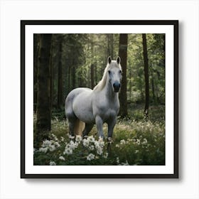 Default A Beautiful White Horse In The Middle Of A Beautiful F 2 Art Print