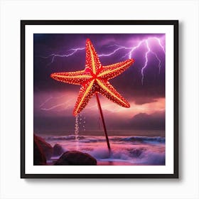 Lightning Starfish beach storm Art Print