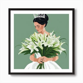 Bride Holding Bouquet Of White Lilies Art Print