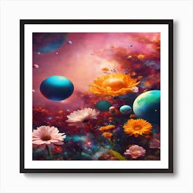 Flowers In Space 1 Art Print