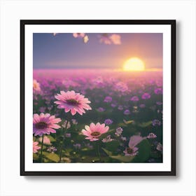 Sunset In A Field Of Flowers Art Print