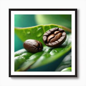 Coffee Beans On A Leaf 2 Art Print