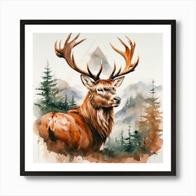 Deer Watercolor Painting Art Print