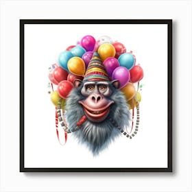 Monkey With Balloons 7 Art Print