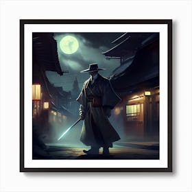 Myeera 1930s Detective Holding A Katana Sword Moonlight Streets 2dbd28bd 1eaa 46a0 Bb9e 69a6476e6f6e Art Print