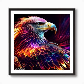 High Quality Art A Beautifully Designed Eagle in Neon Colors Art Print