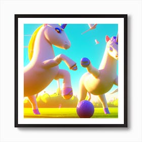 Unicorns Playing Soccer Art Print