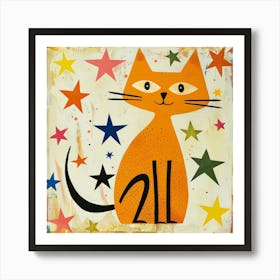 Orange Cat With Stars 2 Art Print